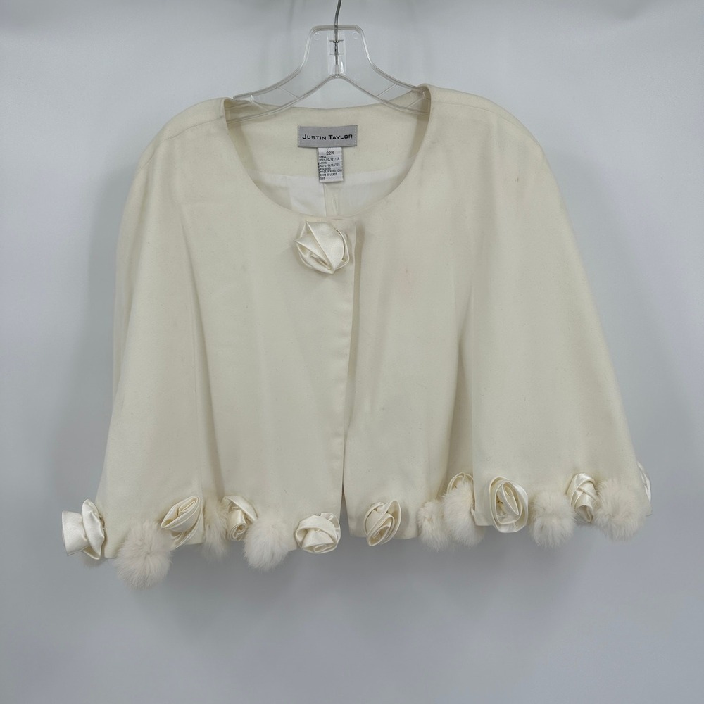 Justin Taylor‎ Womens Rosette Faux Fur Trim Capelet Size 22W Old Hollywood FLAW